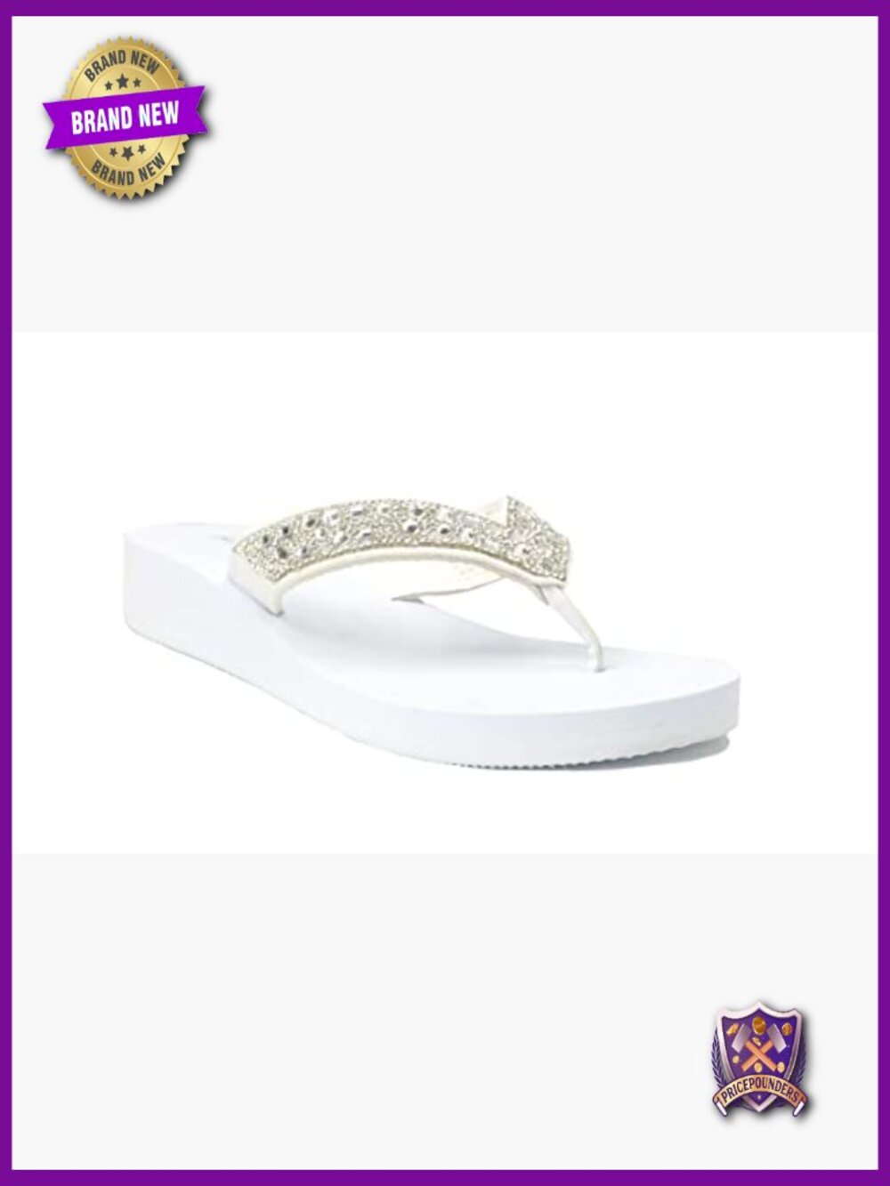 Rhinestone T-Strap Wedge Sandals Flip Flops Platform Jewel Shoes - Picture 2 of 4